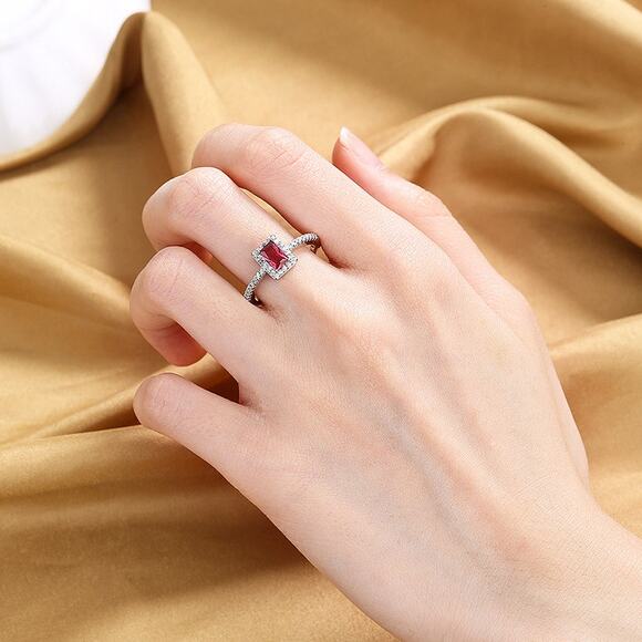 Red square halo RING - Silver - CZs - size 6 - Picture 3 of 4